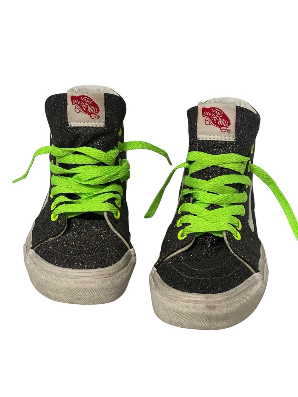 Vans Black Glitter High-Top Sneakers with Neon Green Laces size 5 women